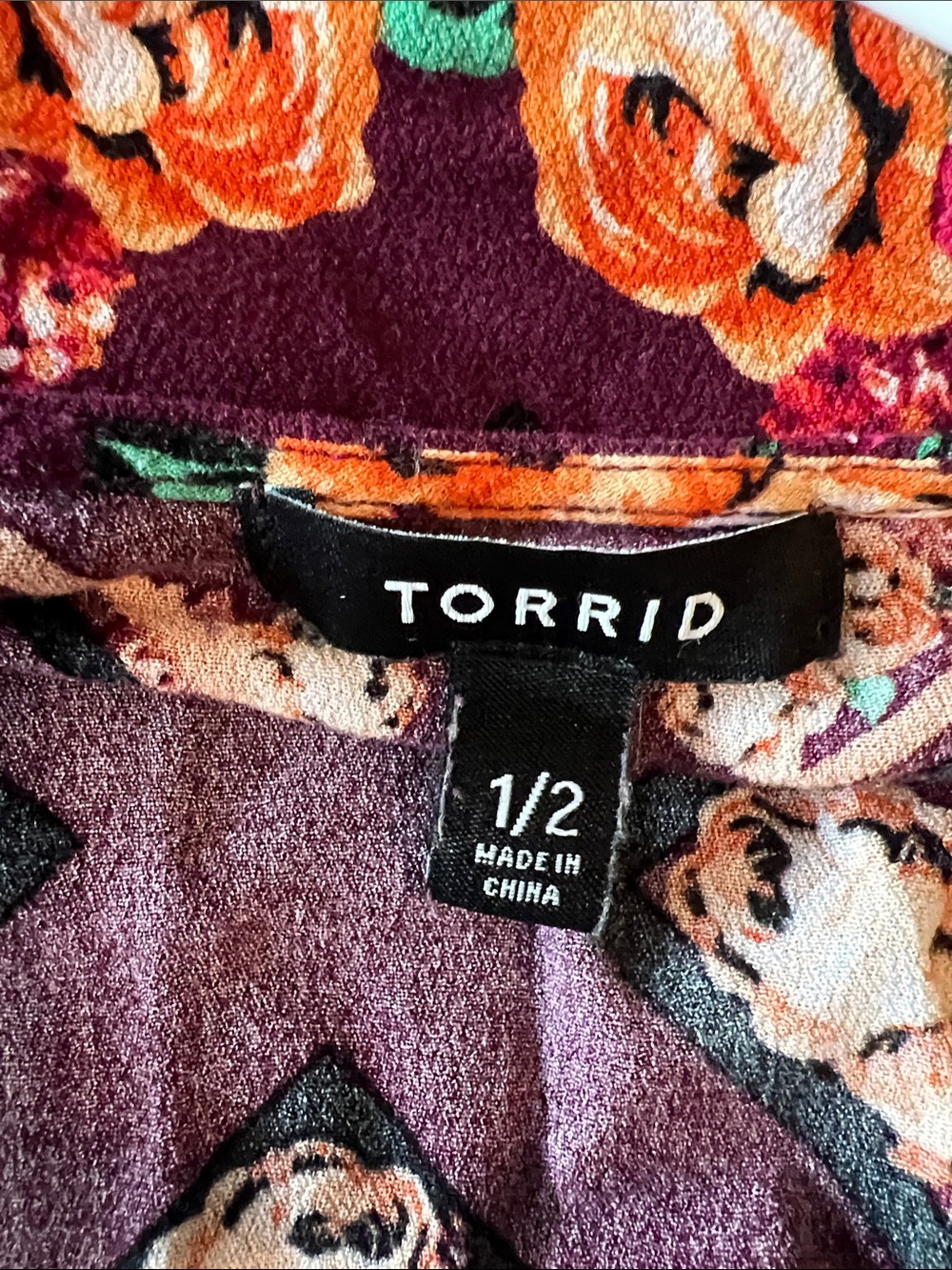 torrid Burgundy Floral Asymmetrical Kimono Dress - Picture 2 of 7